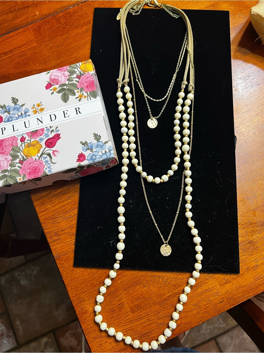 Plunder Ivory and Gold Layered Beaded Necklace
